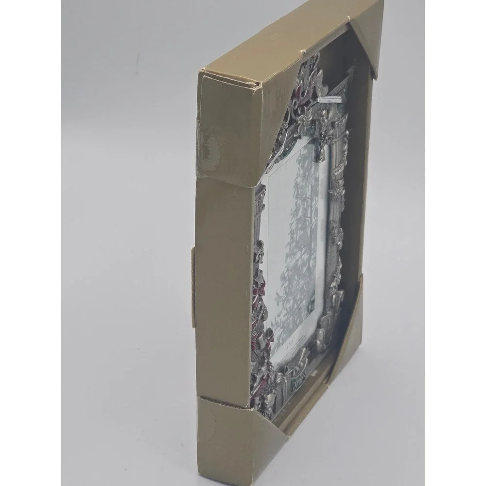 St. Nicholas Square Christmas Fireplace Picture Frame Pewter Style Holiday NIB